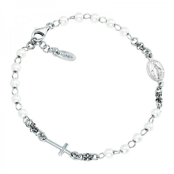 Buy Amen Silver Rosary Bracelet with pearls for ladies BROBB3