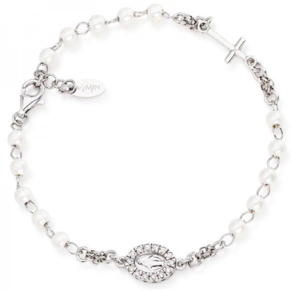 Image of the Amen Silver Rosary Bracelet with pearls for ladies BROBBZ-M3