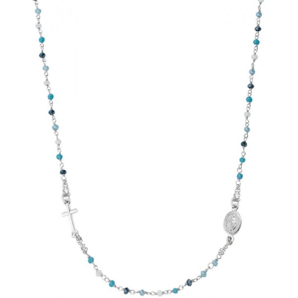 Image of the Amen Silver Rosary Necklace with crystals for women CRO25BMUB3