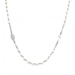 Amen Silver Rosary Necklace with pearls for ladies CROBB3