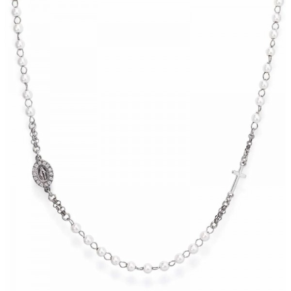 Image of the Amen Silver Rosary Necklace with pearls for ladies CROBBZ-M3